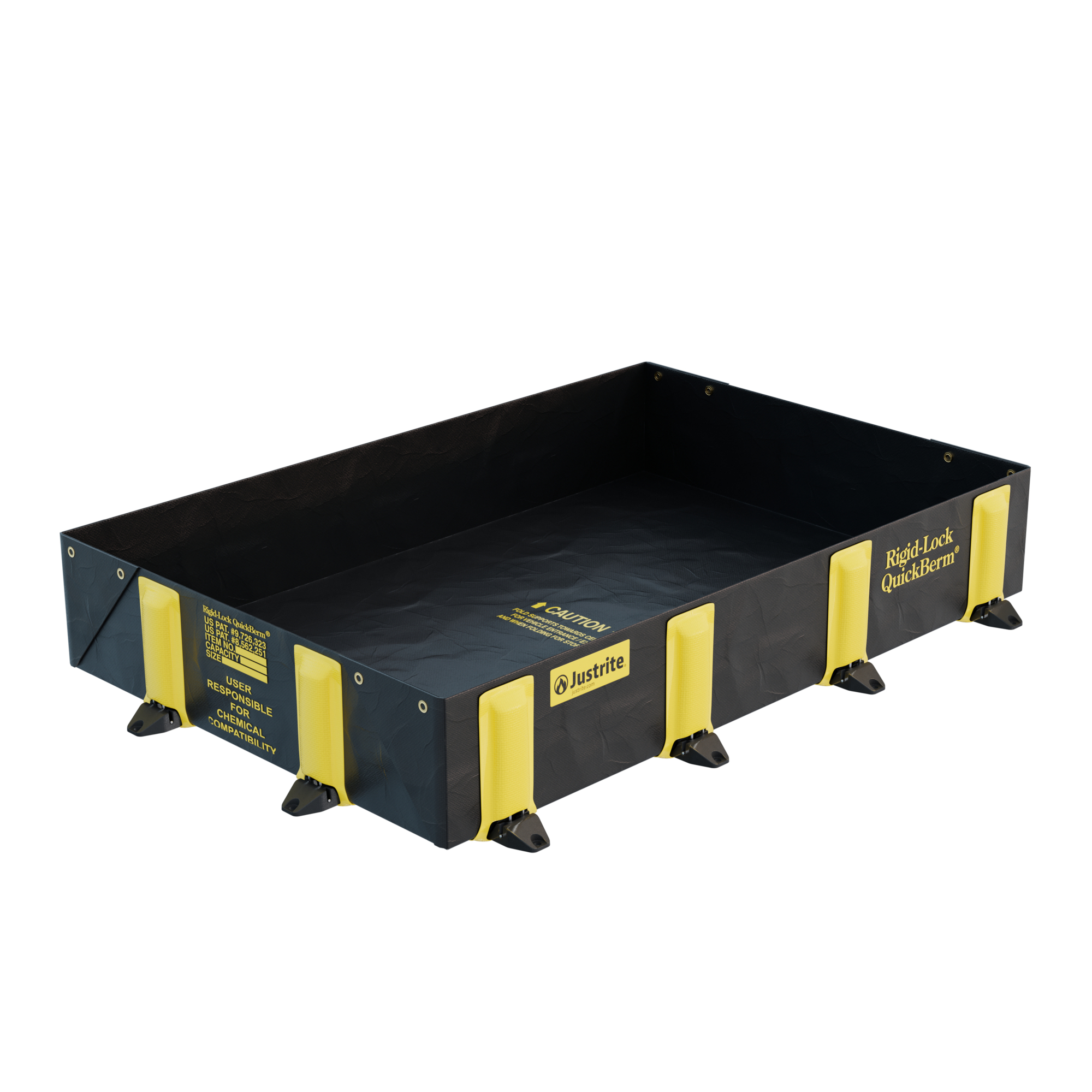 Justrite Rigid-Lock QuickBerm — 4ft. x 6ft. x 12in., 175 Gallon Spill Capacity, Drive Over, Black, Model# 28512